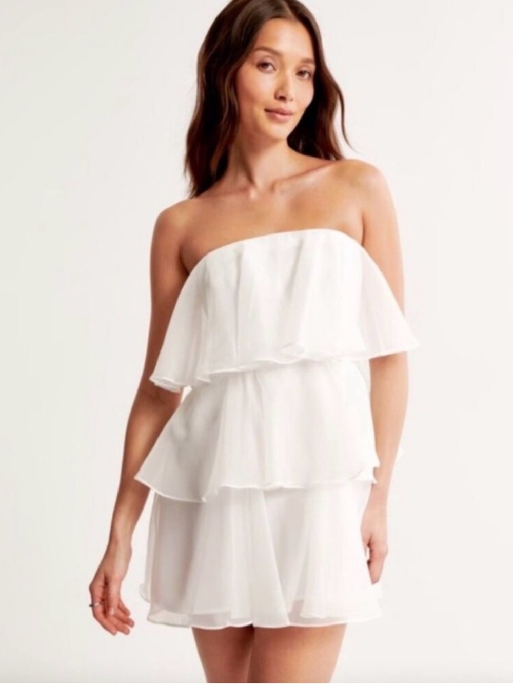 Abercrombie Strapless Tiered White Chiffon Dress